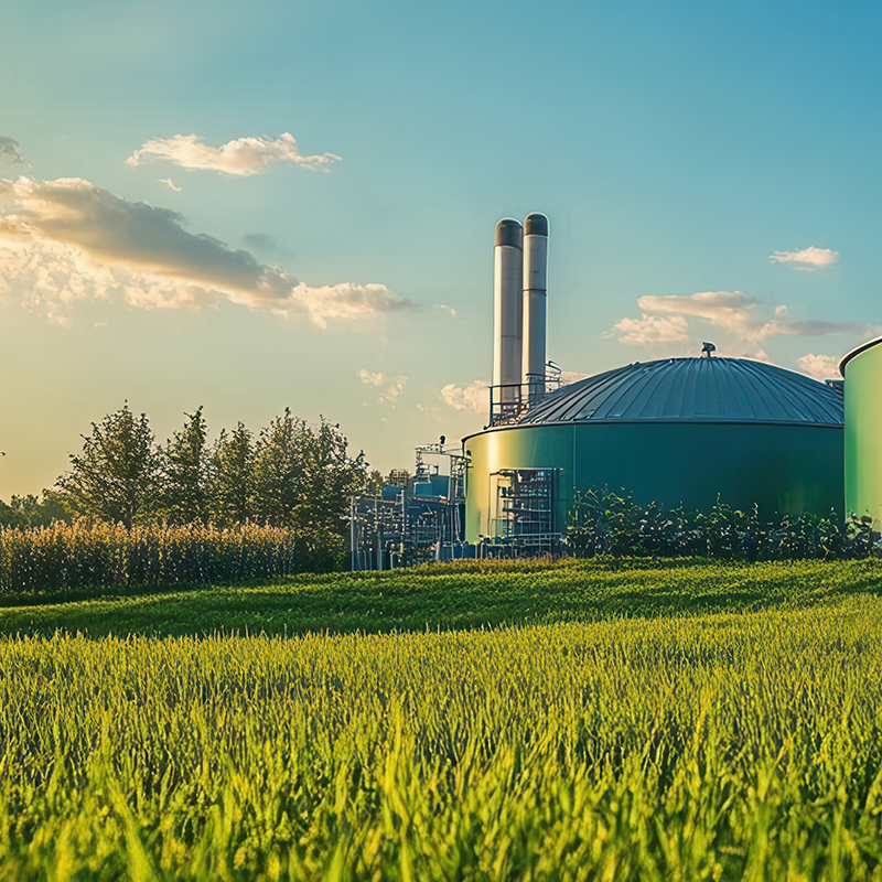 biogas-plant-rural-landscape-sunset-with-green-tanks-vibrant-sky
